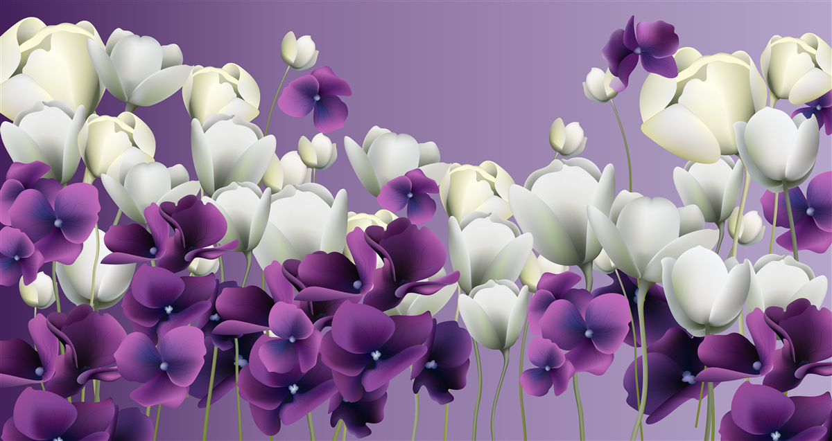 Carta da parati fiori bianchi e viola