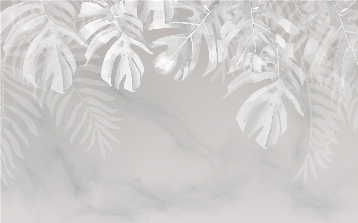 Carta da parati monstera con foglie pendule bianche come la neve
