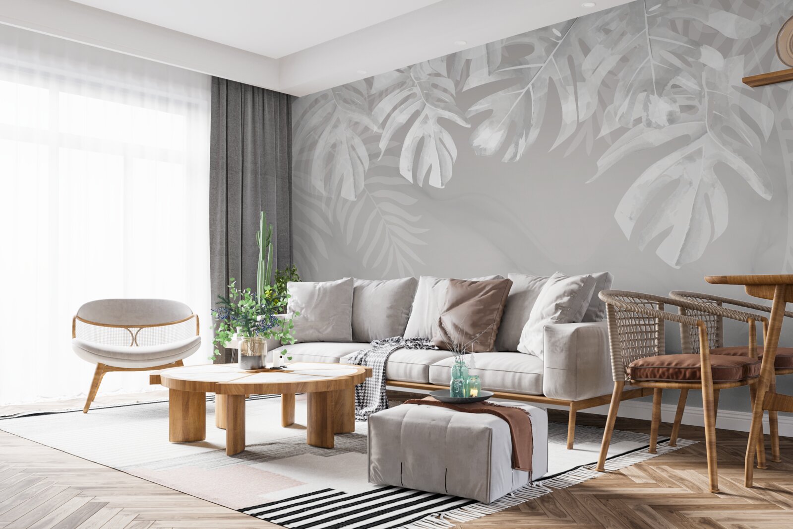 Carta da parati monstera con foglie pendule bianche come la neve