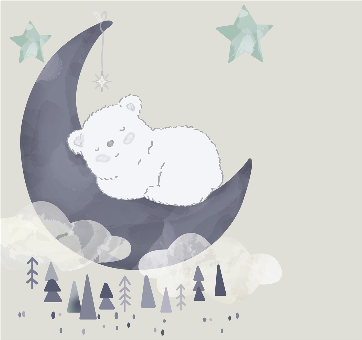 Carta da parati il piccolo orso polare fa un pisolino sulla luna