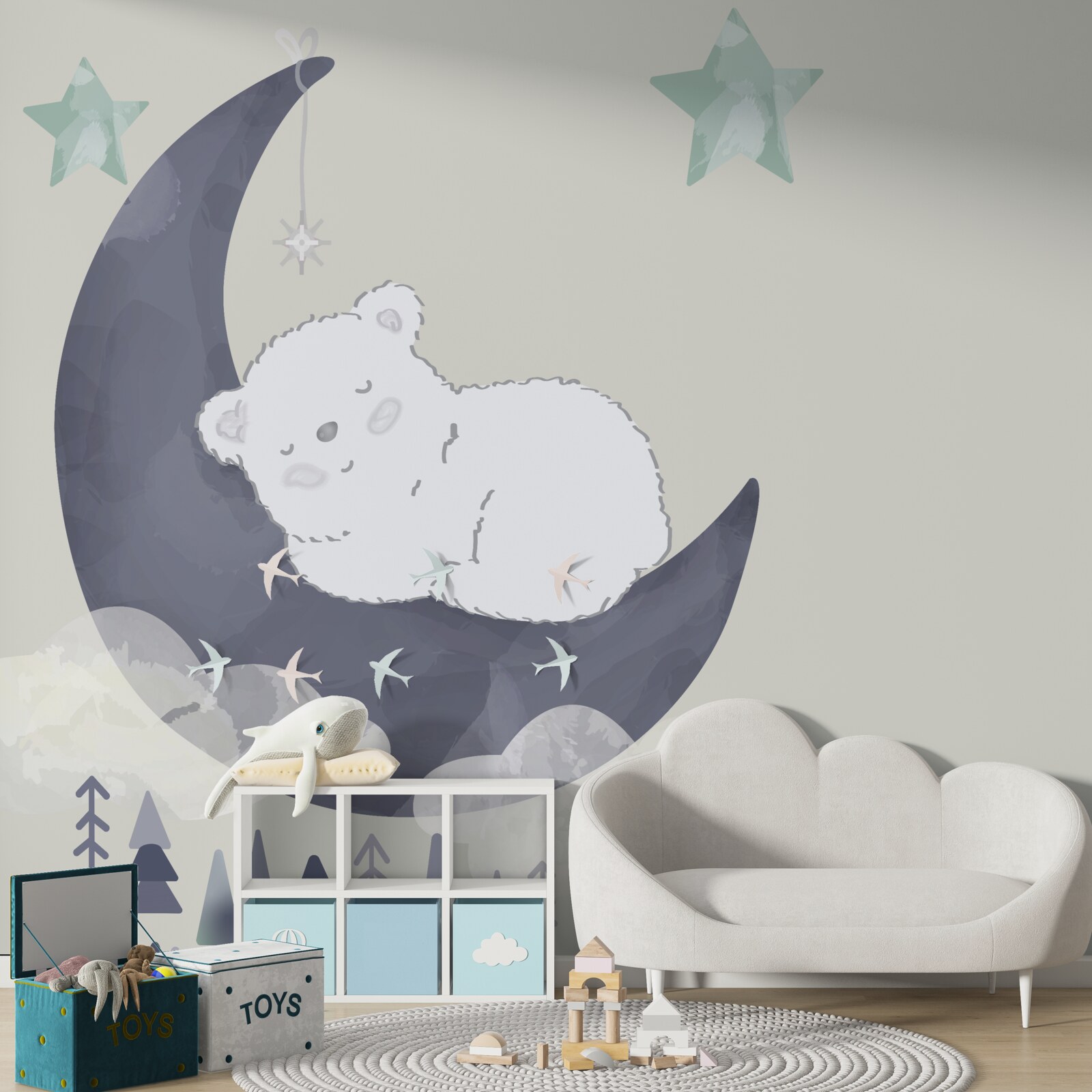 Carta da parati il piccolo orso polare fa un pisolino sulla luna