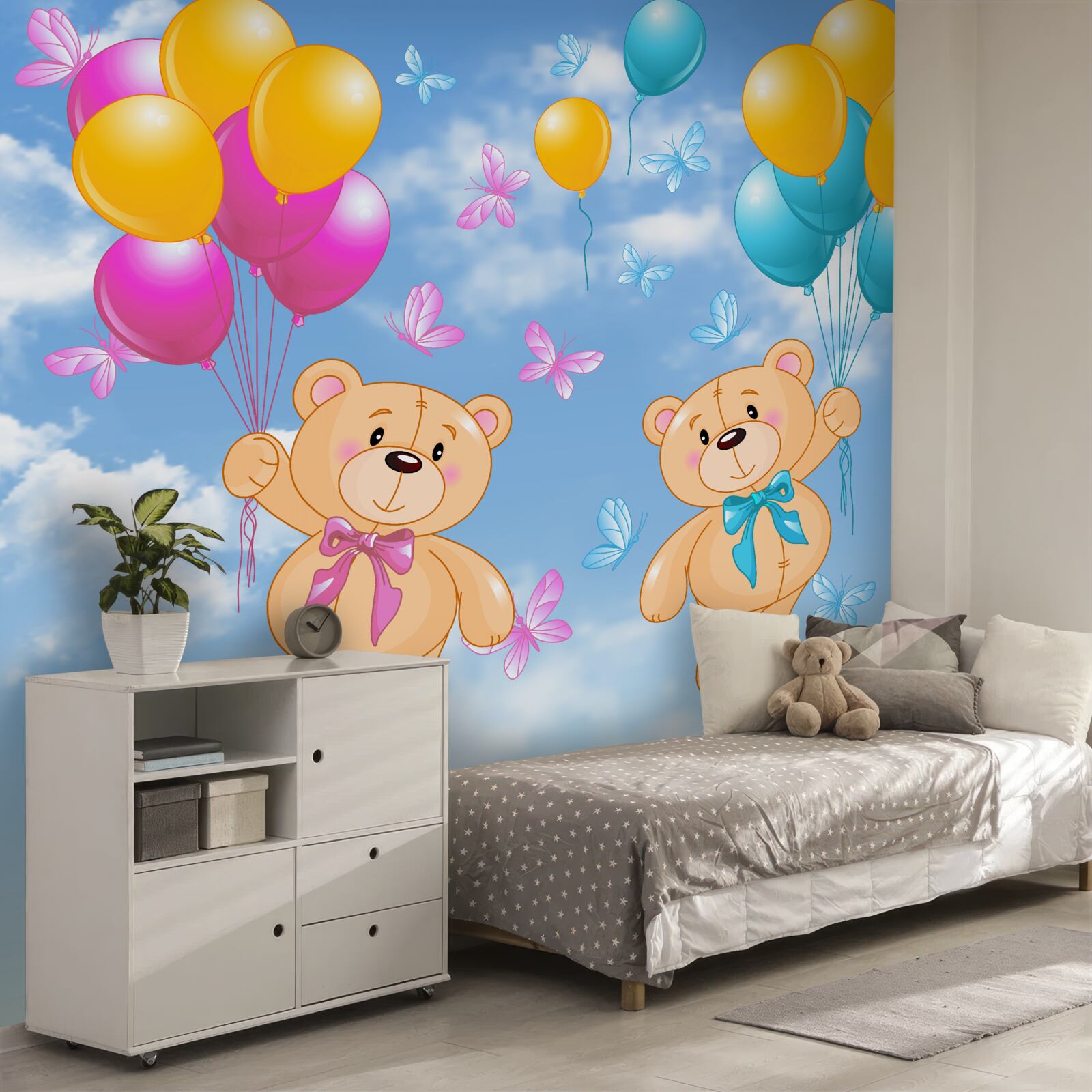 Carta da parati orsi con palloncini ad elio
