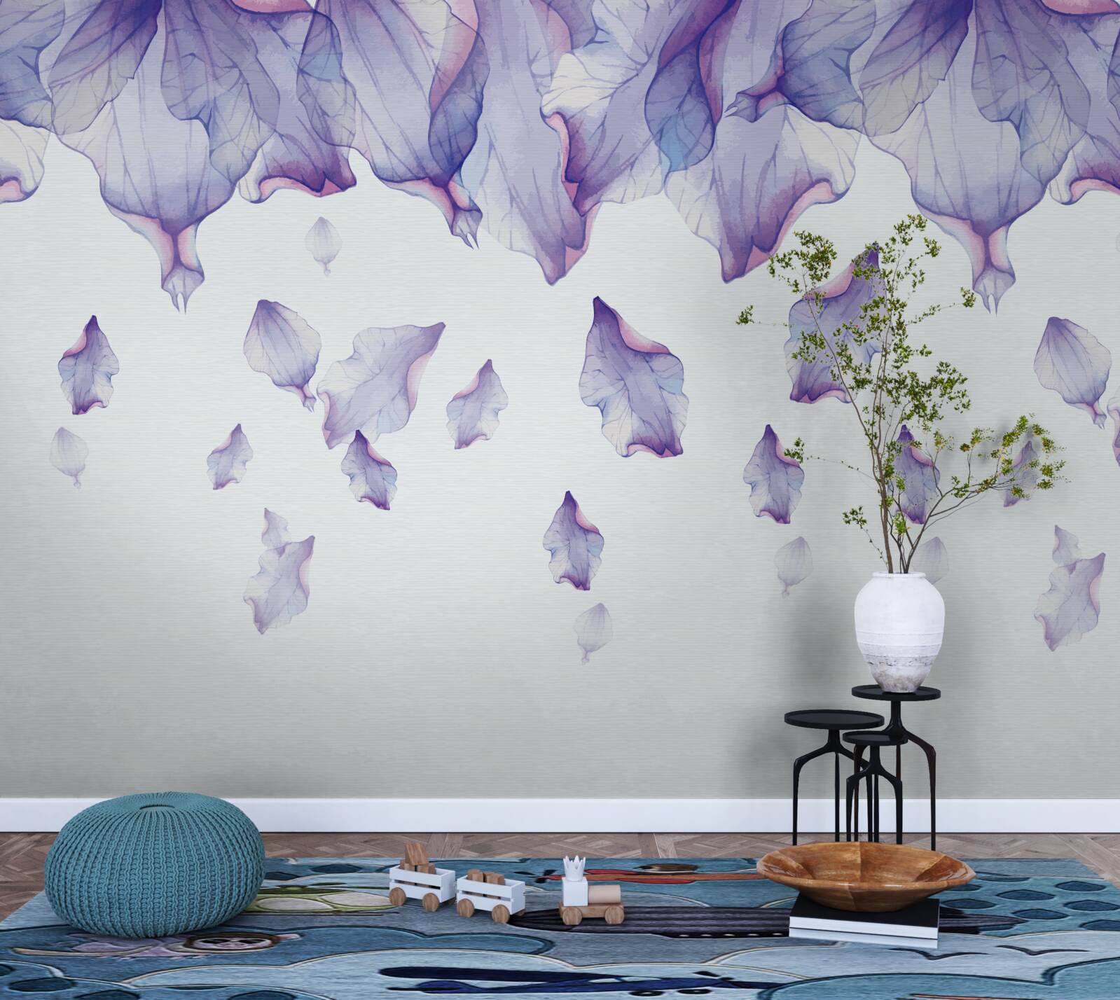 Carta da parati fiori di iris viola che cadono