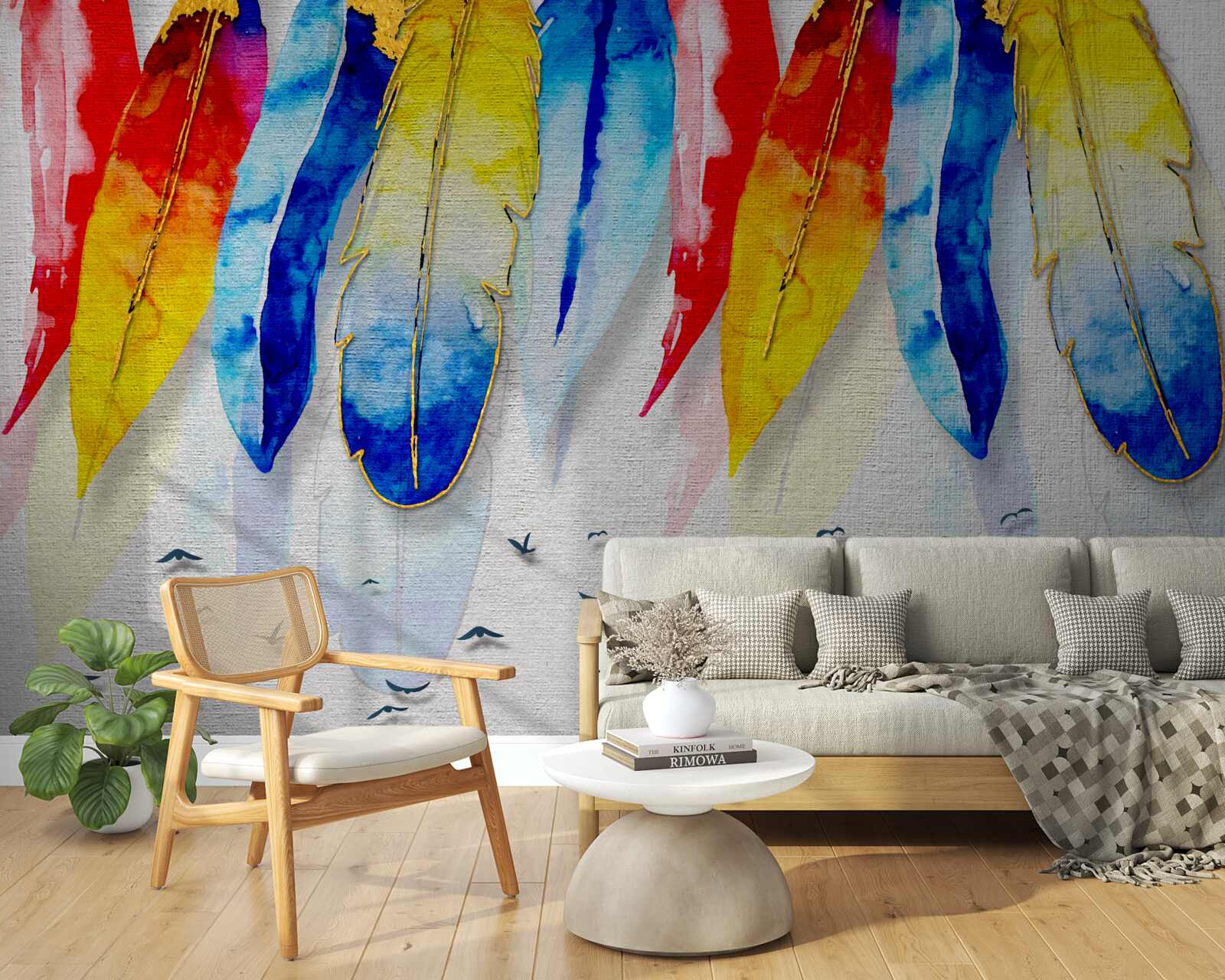 Carta da parati penne acquerellabili in stile boho