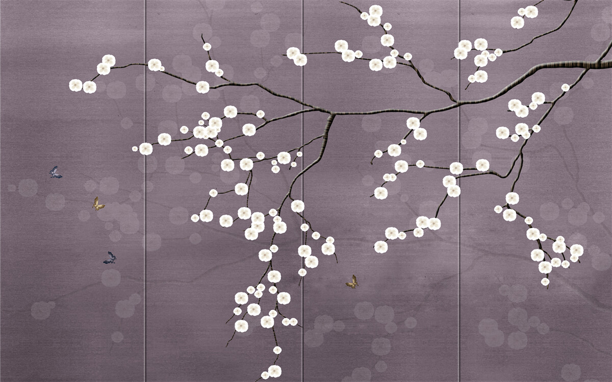 Carta da parati ramo punteggiato di piccoli fiori bianchi