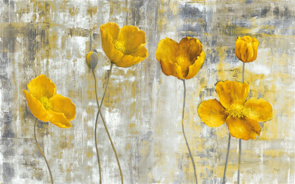 Carta da parati gli steli sottili sono decorati con fiori gialli