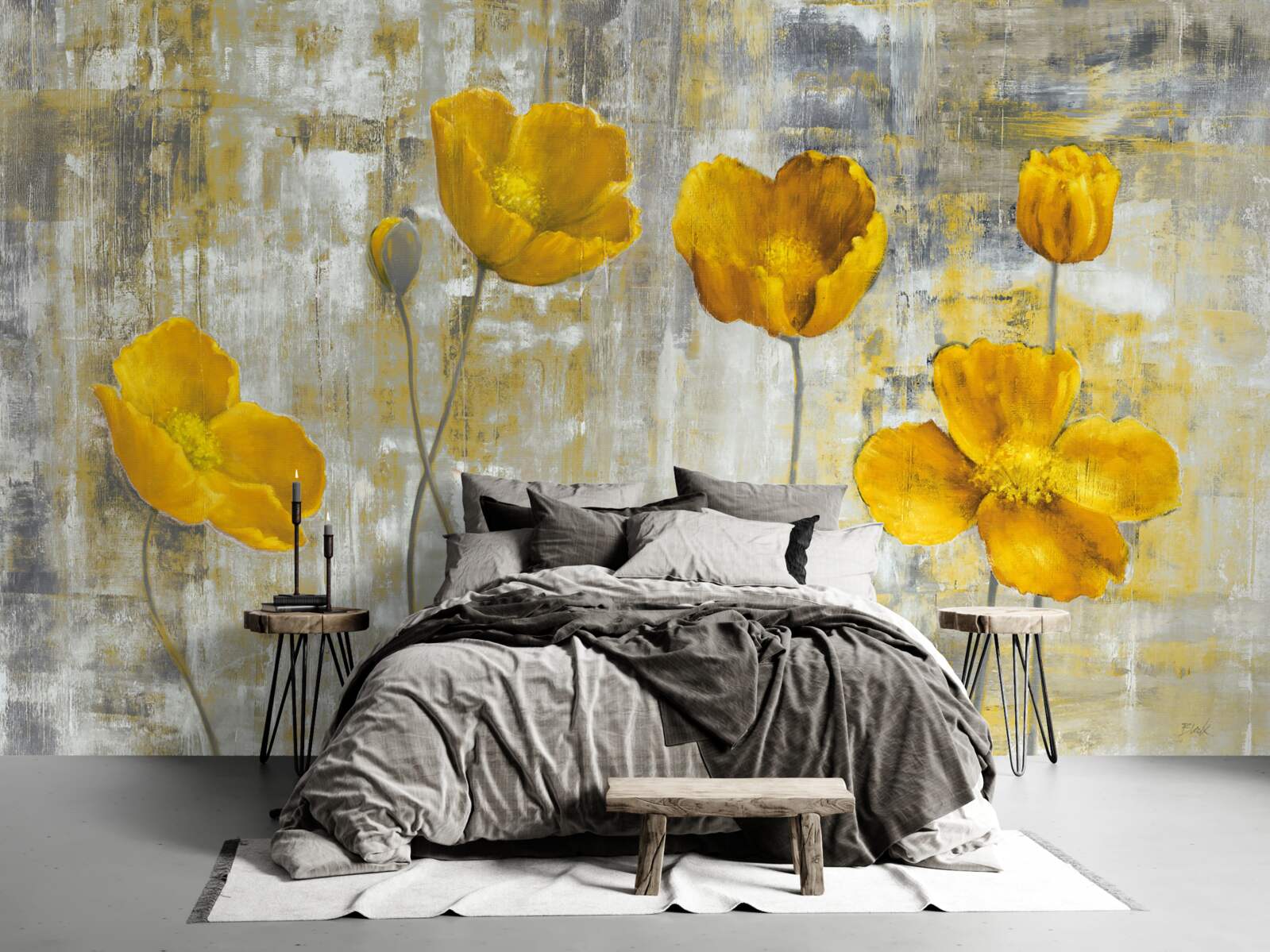 Carta da parati gli steli sottili sono decorati con fiori gialli
