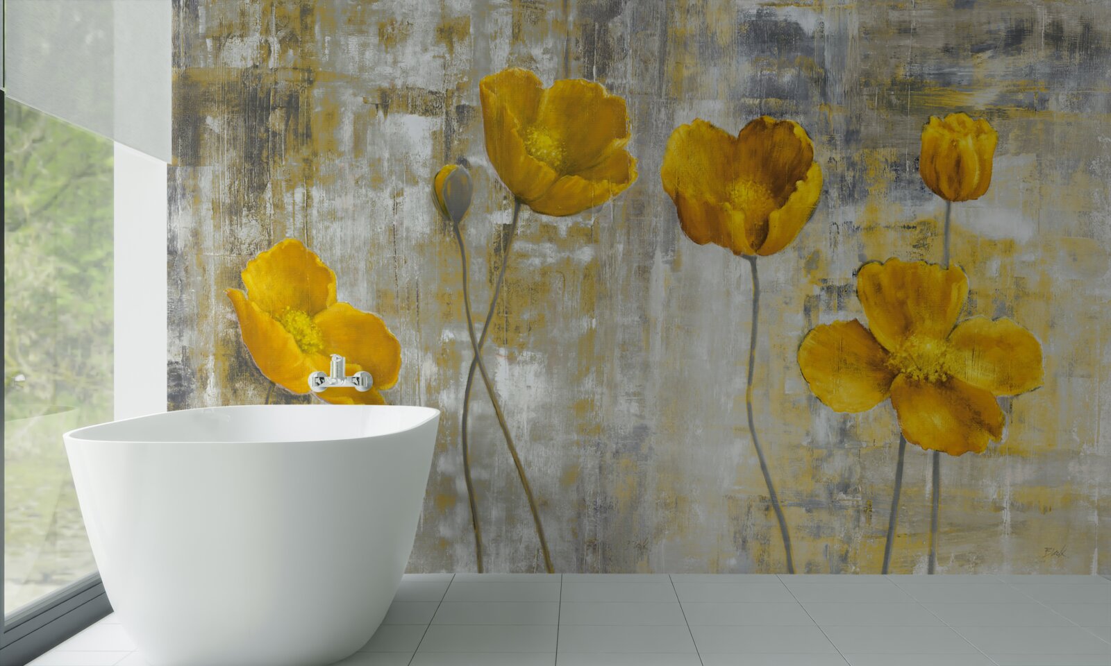 Carta da parati gli steli sottili sono decorati con fiori gialli