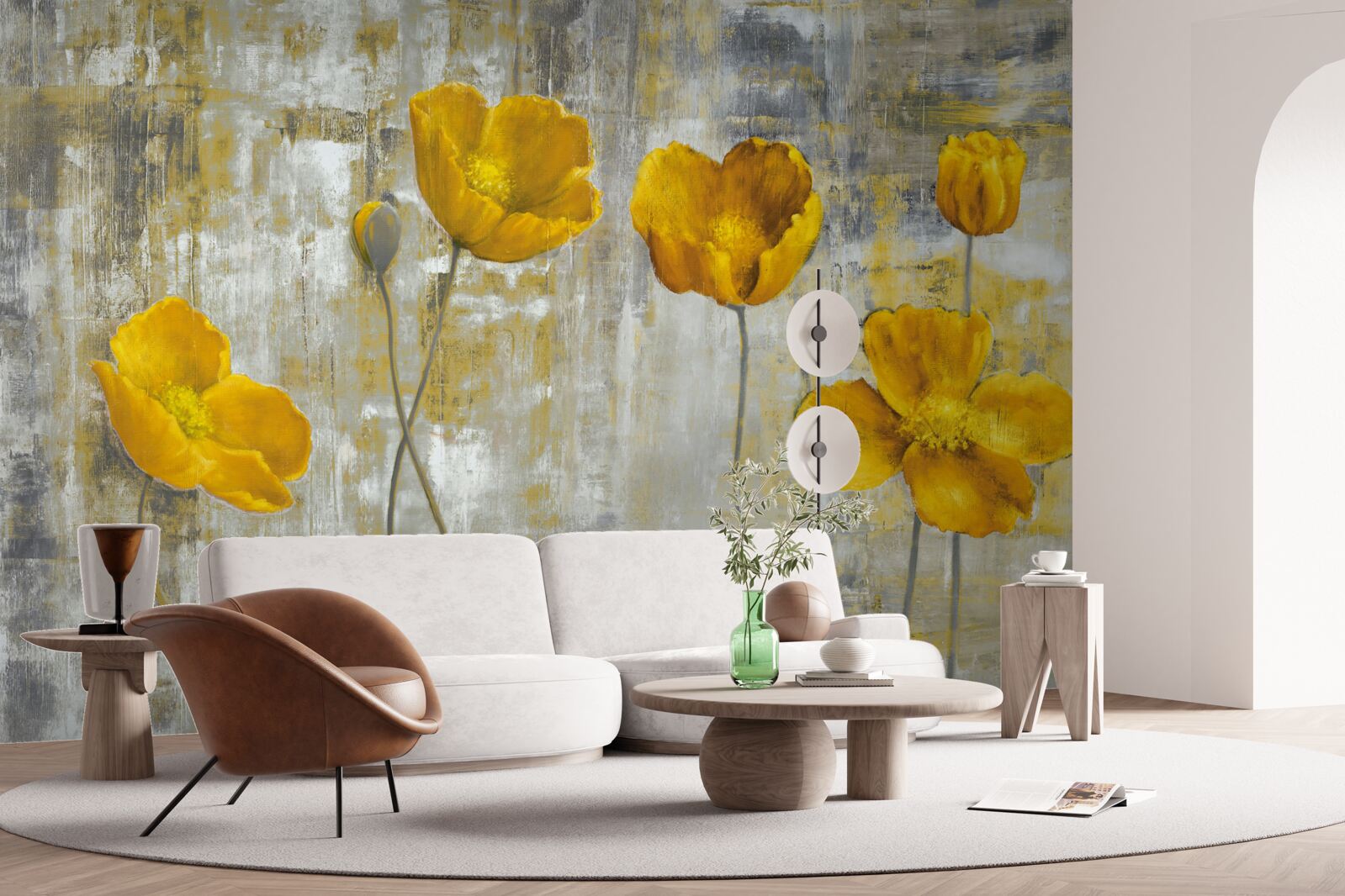 Carta da parati gli steli sottili sono decorati con fiori gialli