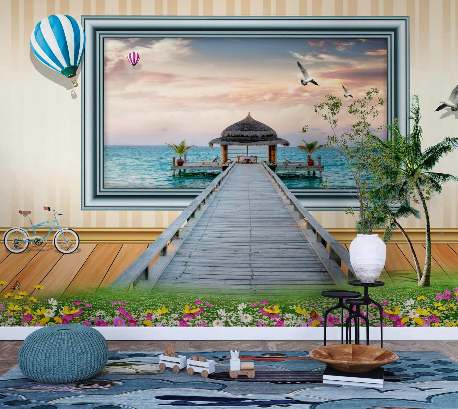Carta da parati pittura con molo marino
