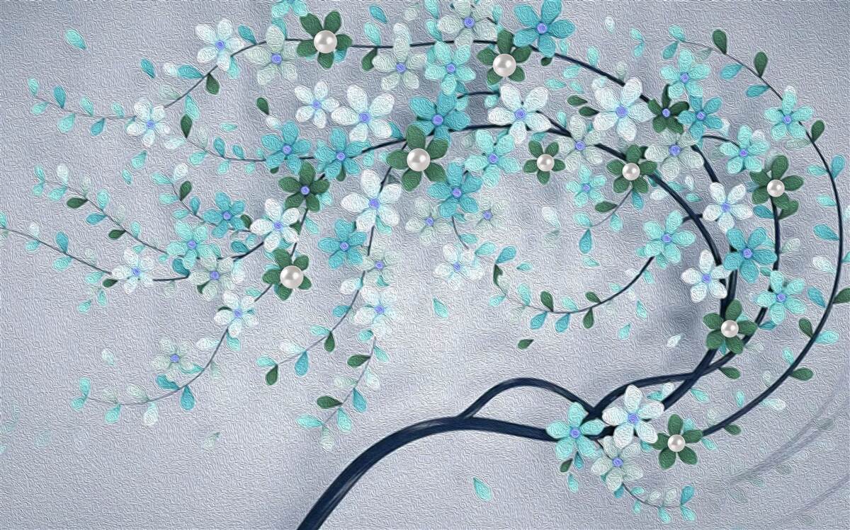 Carta da parati un albero che si piega sotto il peso dei piccoli fiori