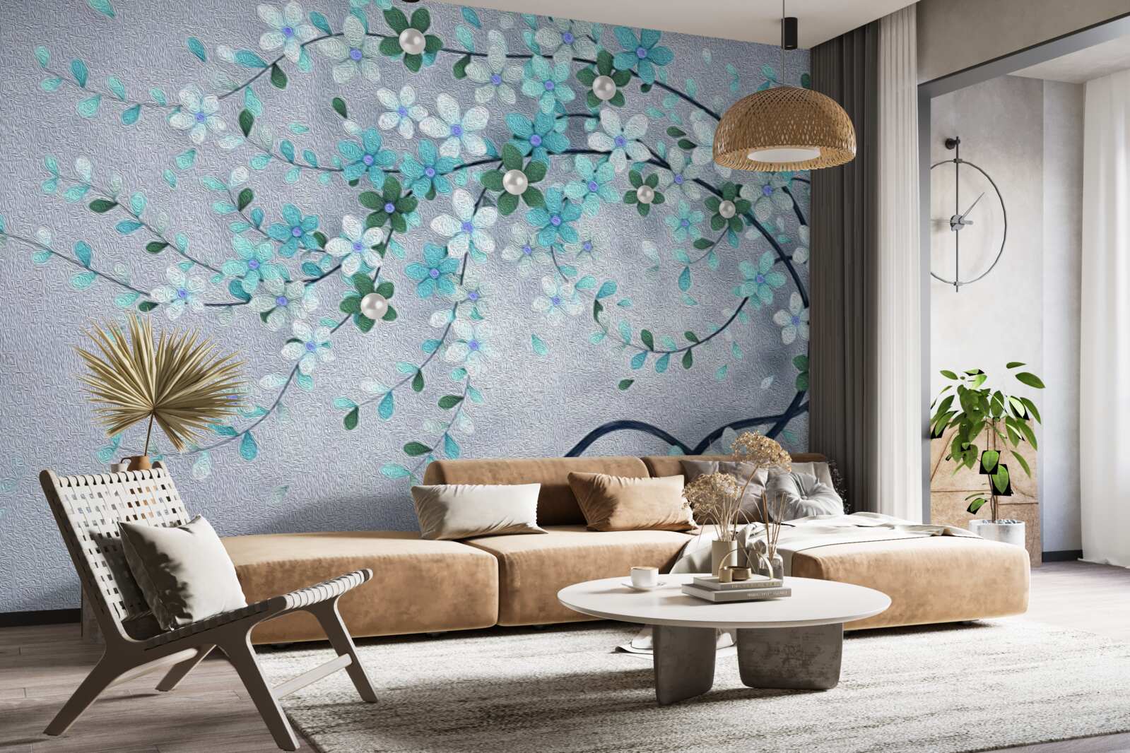 Carta da parati un albero che si piega sotto il peso dei piccoli fiori