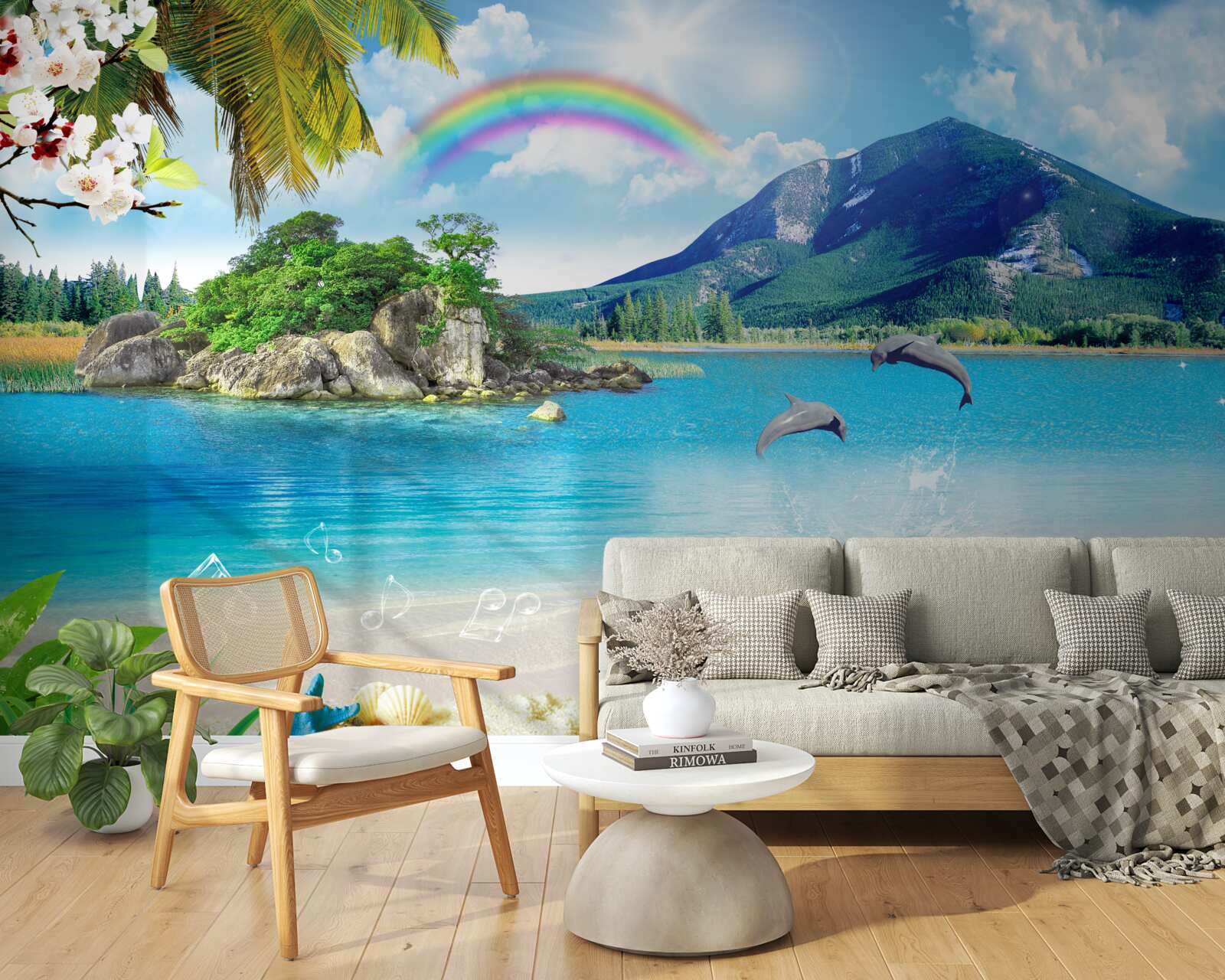 Carta da parati un arcobaleno brilla sulla riva del mare
