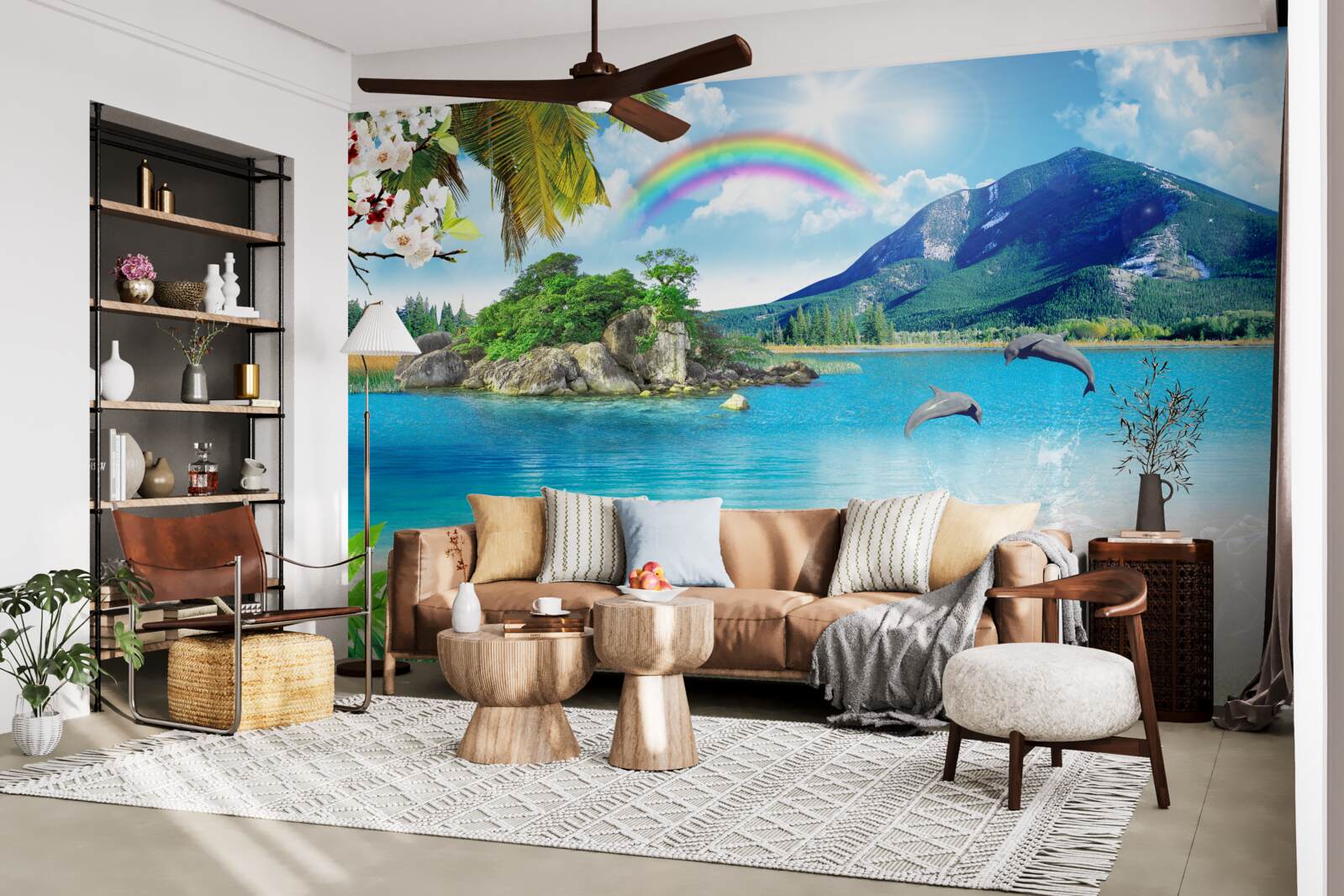 Carta da parati un arcobaleno brilla sulla riva del mare