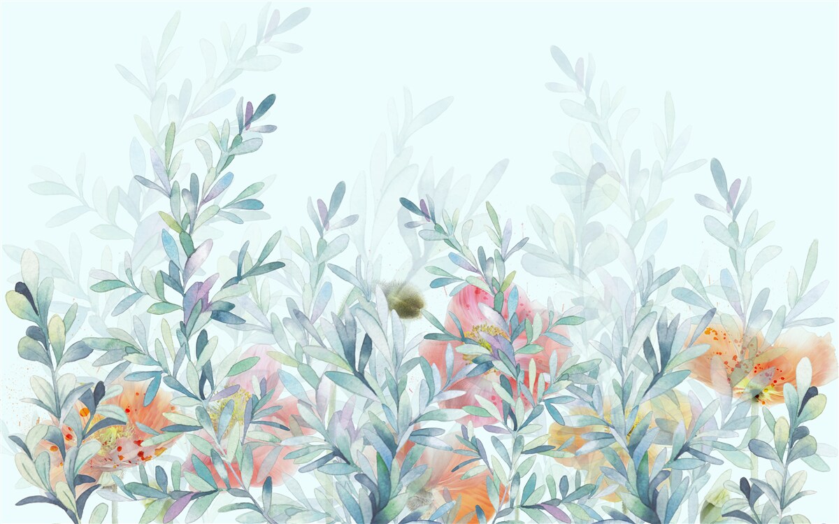 Carta da parati fiori dalla delicata tonalità celeste