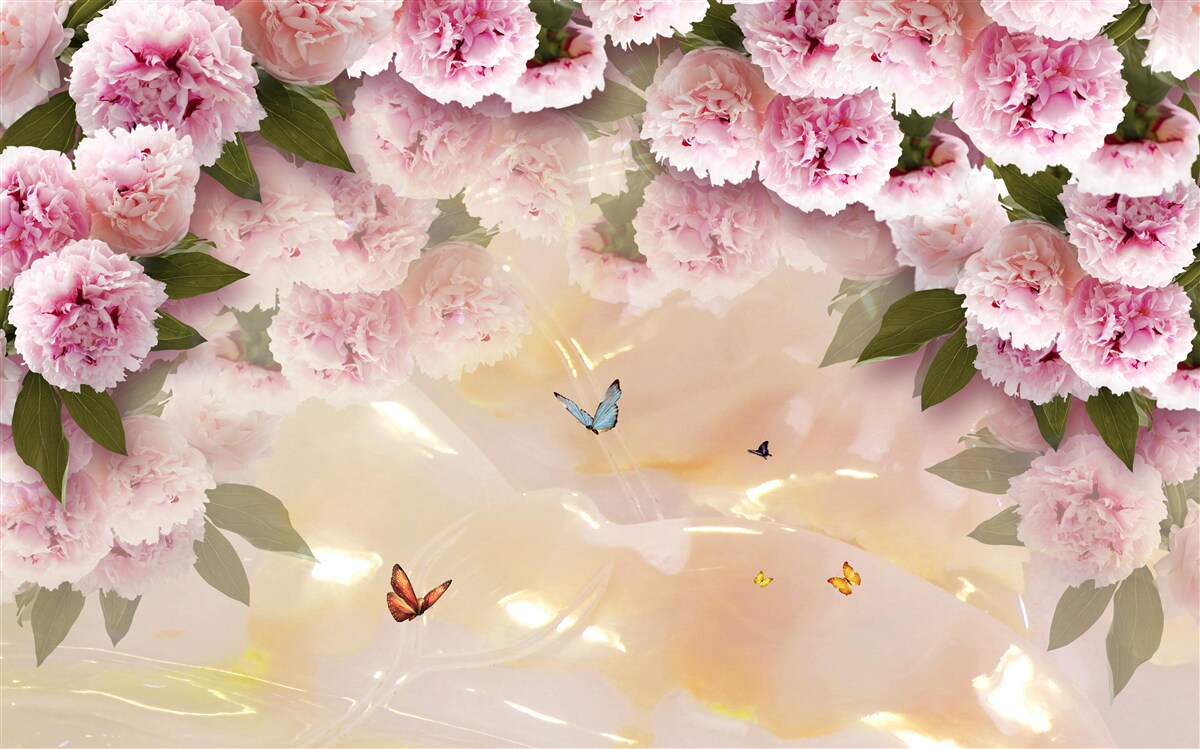 Carta da parati delicati papillons e fiori rosa