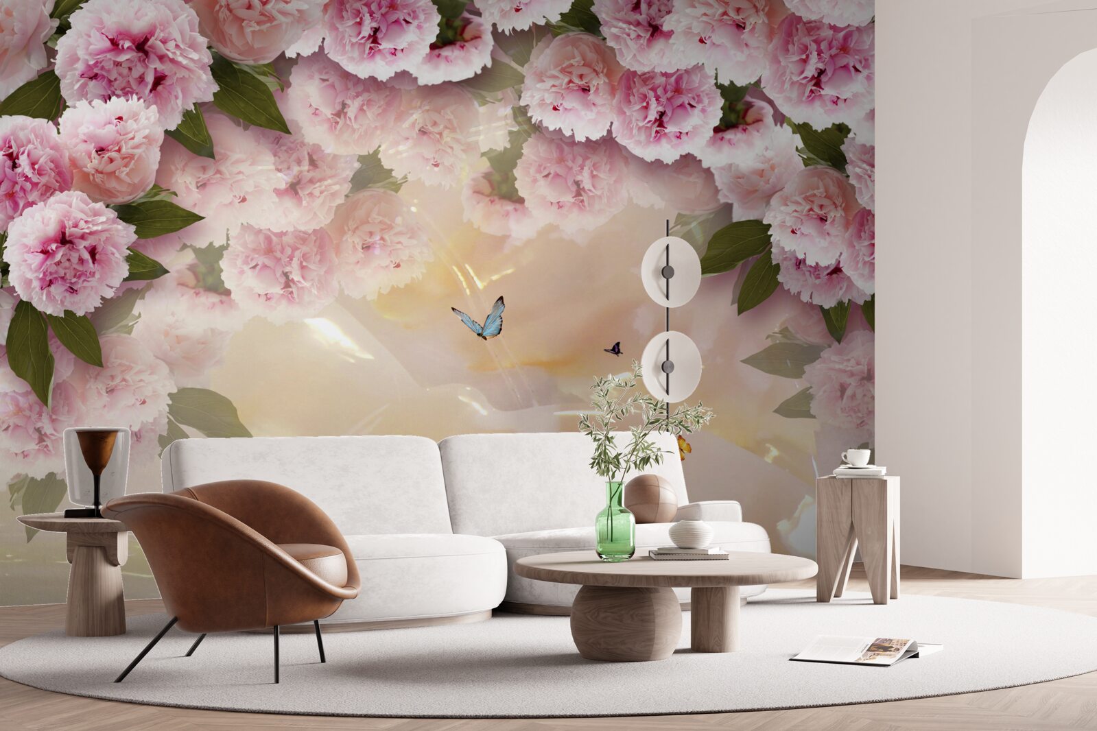 Carta da parati delicati papillons e fiori rosa
