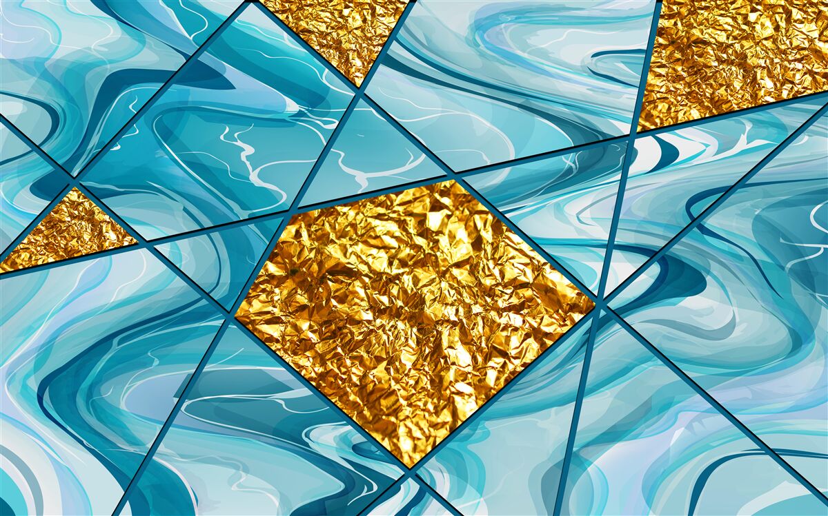 Carta da parati il cielo è azzurro e sfocato, decorato con accenti d'oro