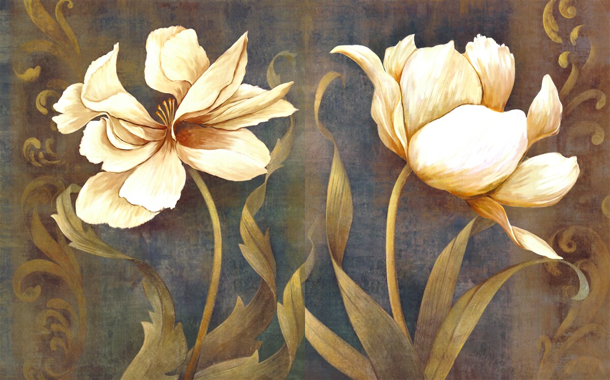 Carta da parati due grandi fiori beige