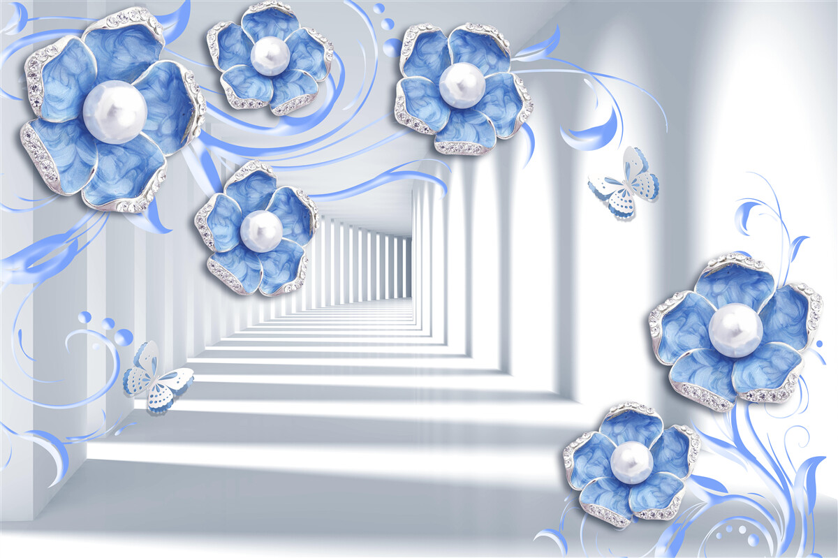 Carta da parati flora blu nel passaggio