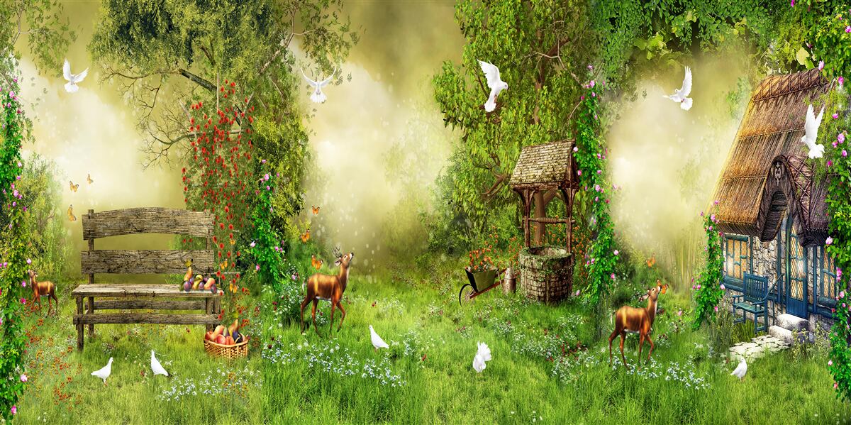 Carta da parati un magico cottage tra gli alberi