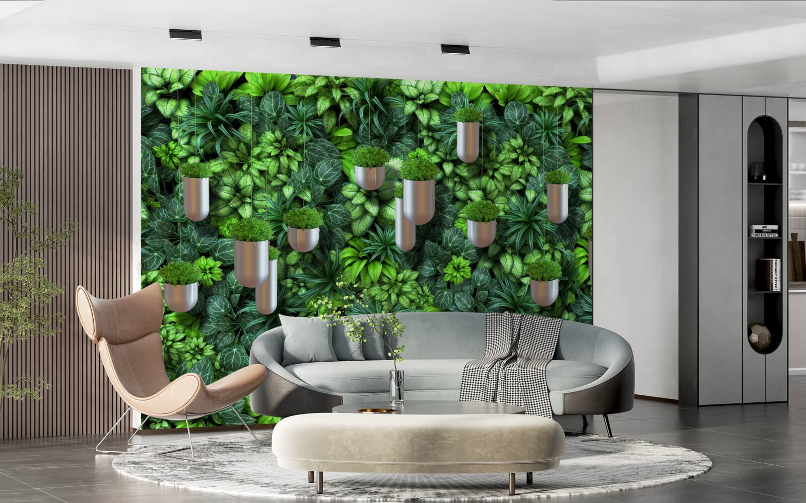 Carta da parati il colore è verde e le piante sono in vaso