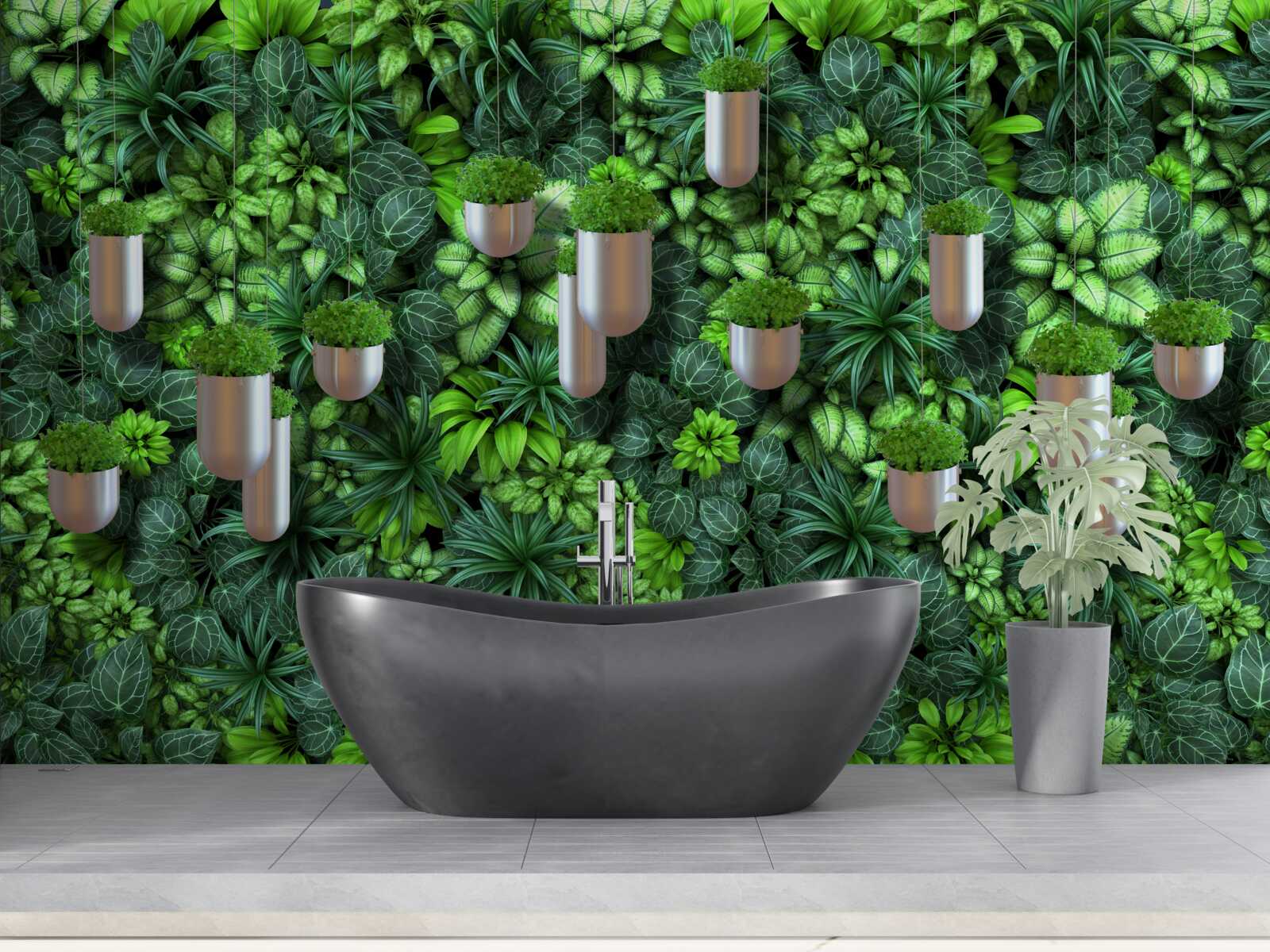 Carta da parati il colore è verde e le piante sono in vaso