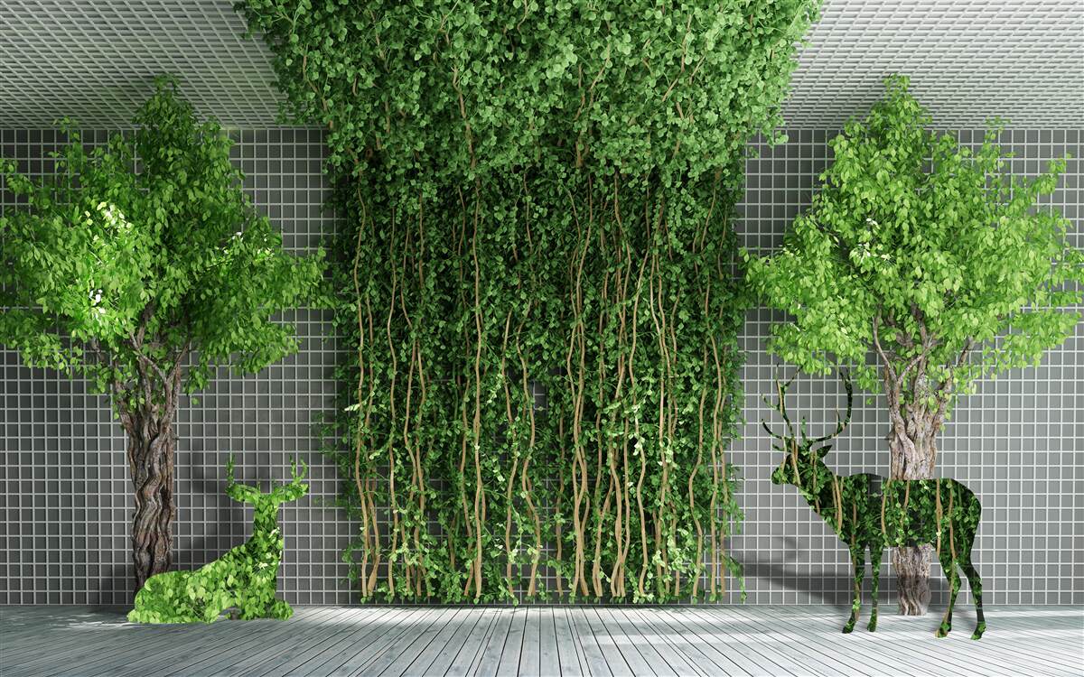 Carta da parati una foresta verde circonda la scena del cervo