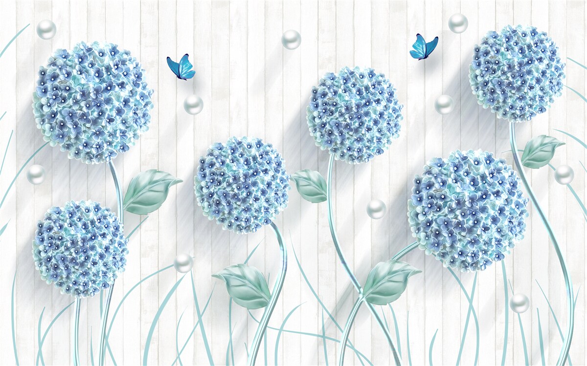Carta da parati farfalle e fiori blu insoliti