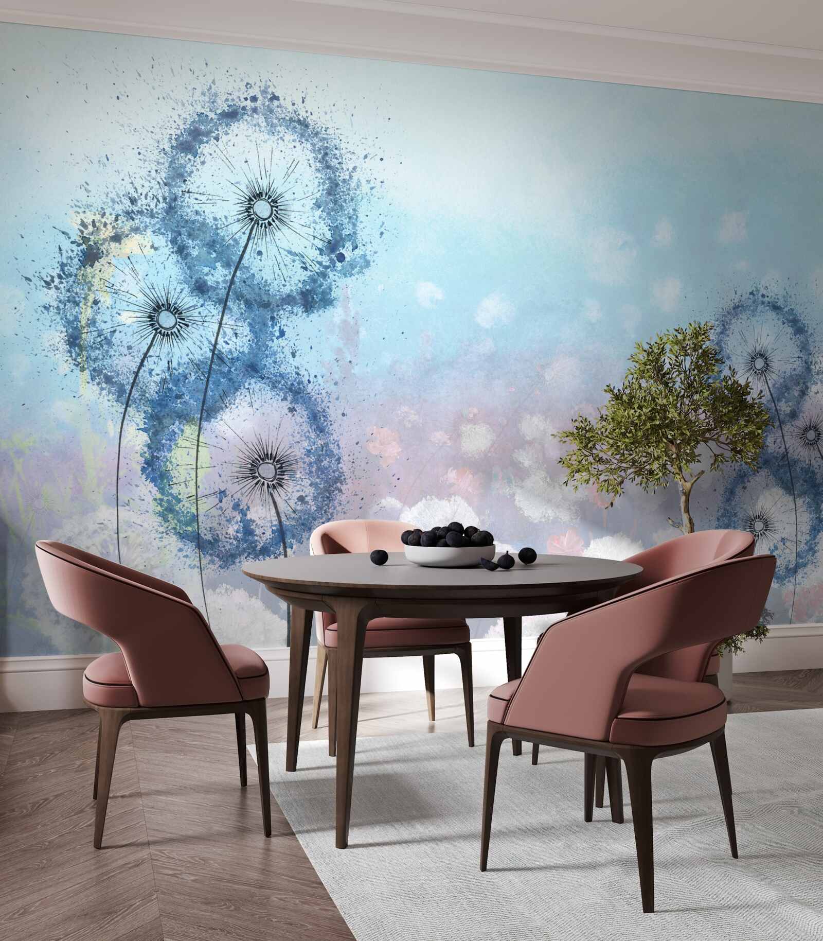 Carta da parati fiori blu insoliti