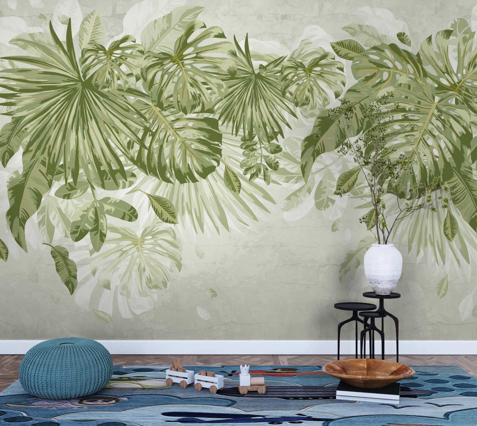 Carta da parati foglie di banana tropicale e monstera