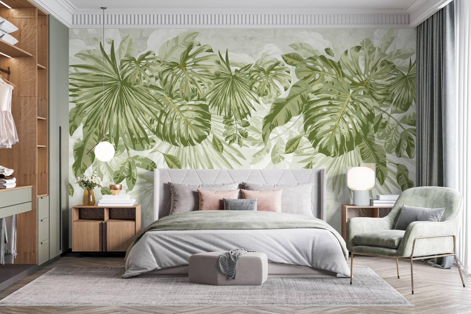 Carta da parati foglie di banana tropicale e monstera