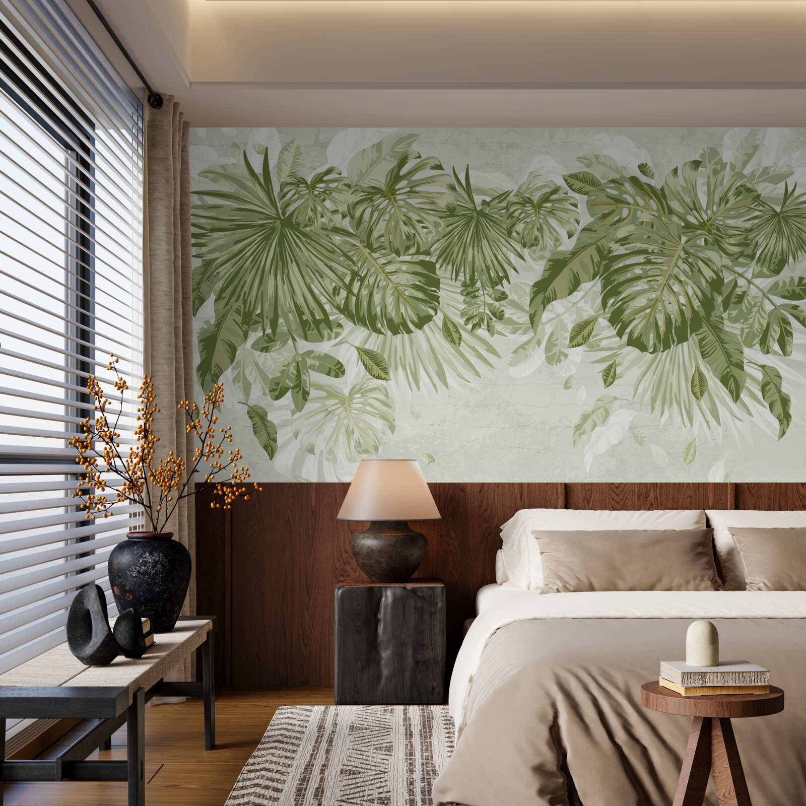 Carta da parati foglie di banana tropicale e monstera