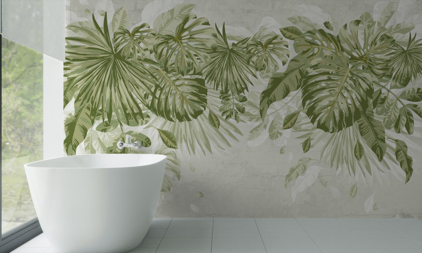 Carta da parati foglie di banana tropicale e monstera