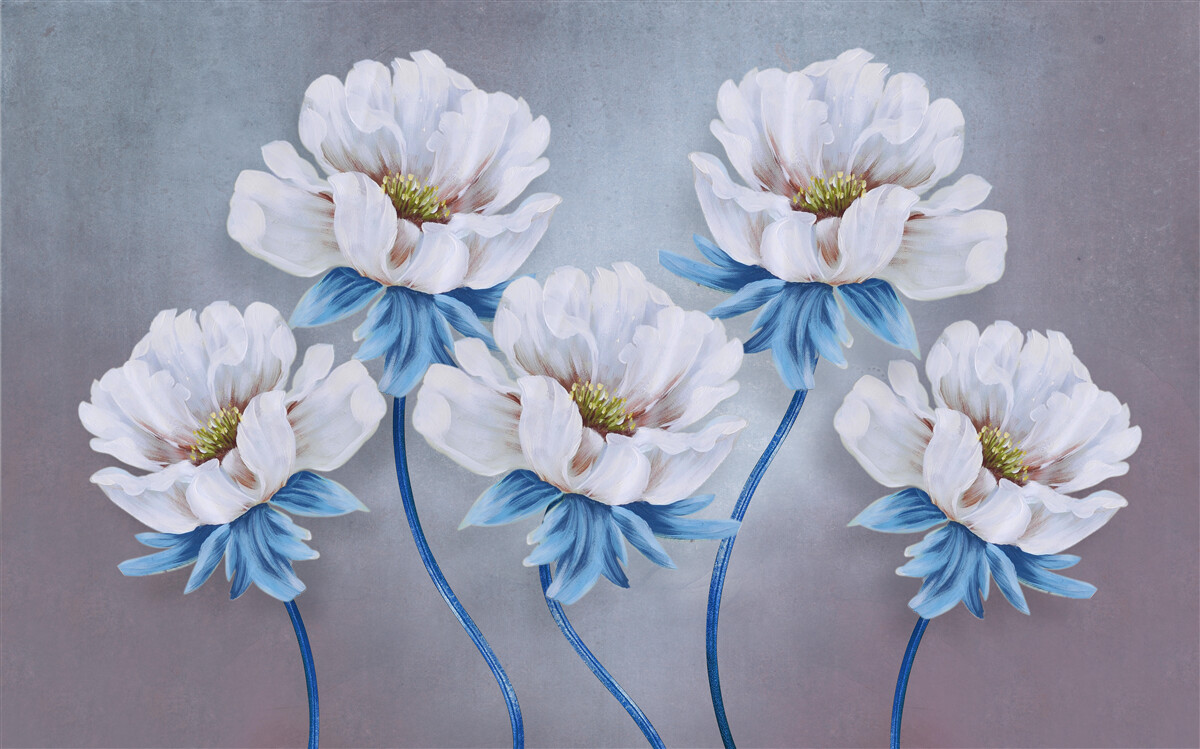 Carta da parati i fiori sono bianchi con una sfumatura blu