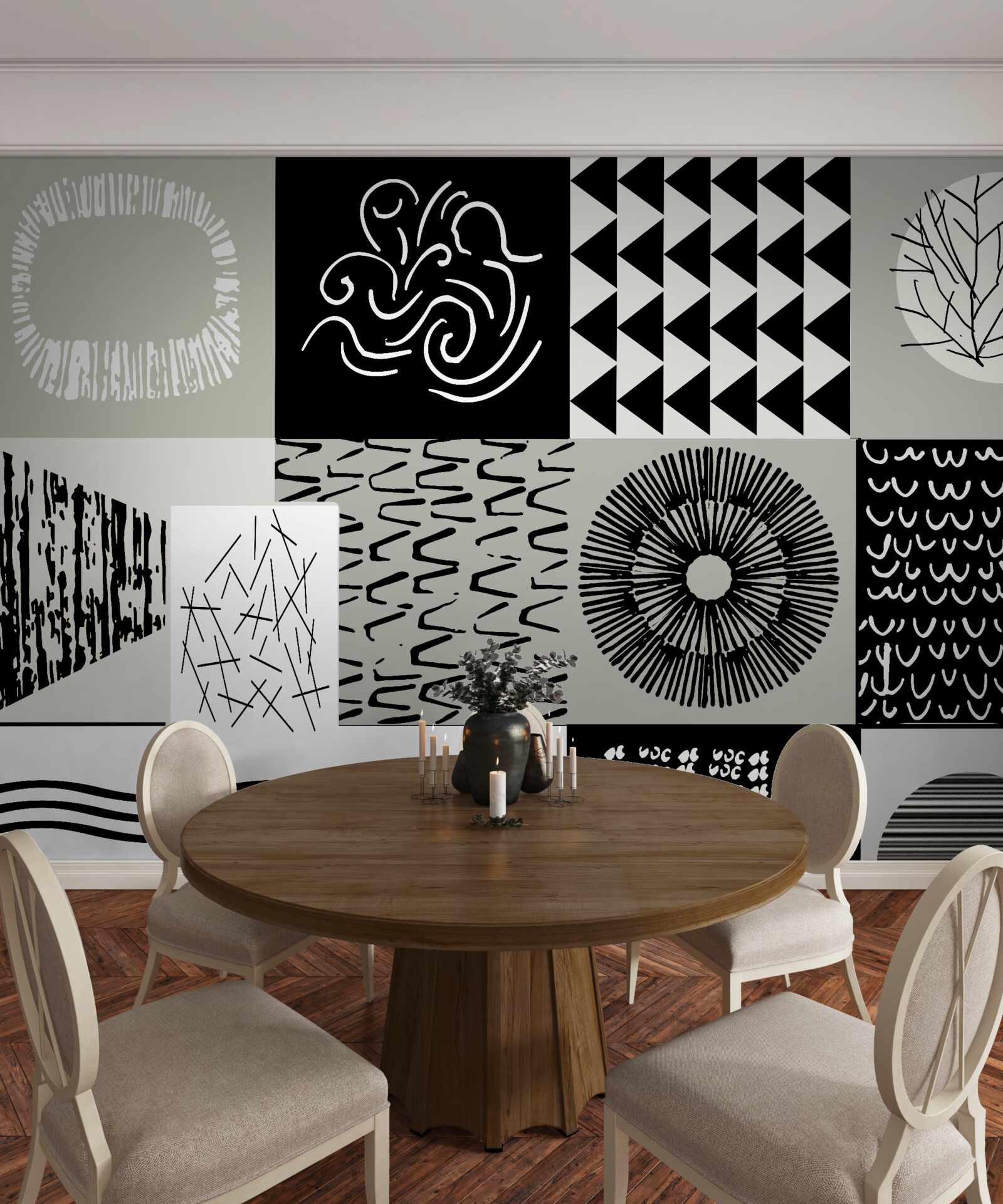 Carta da parati set di mosaici in bianco e nero