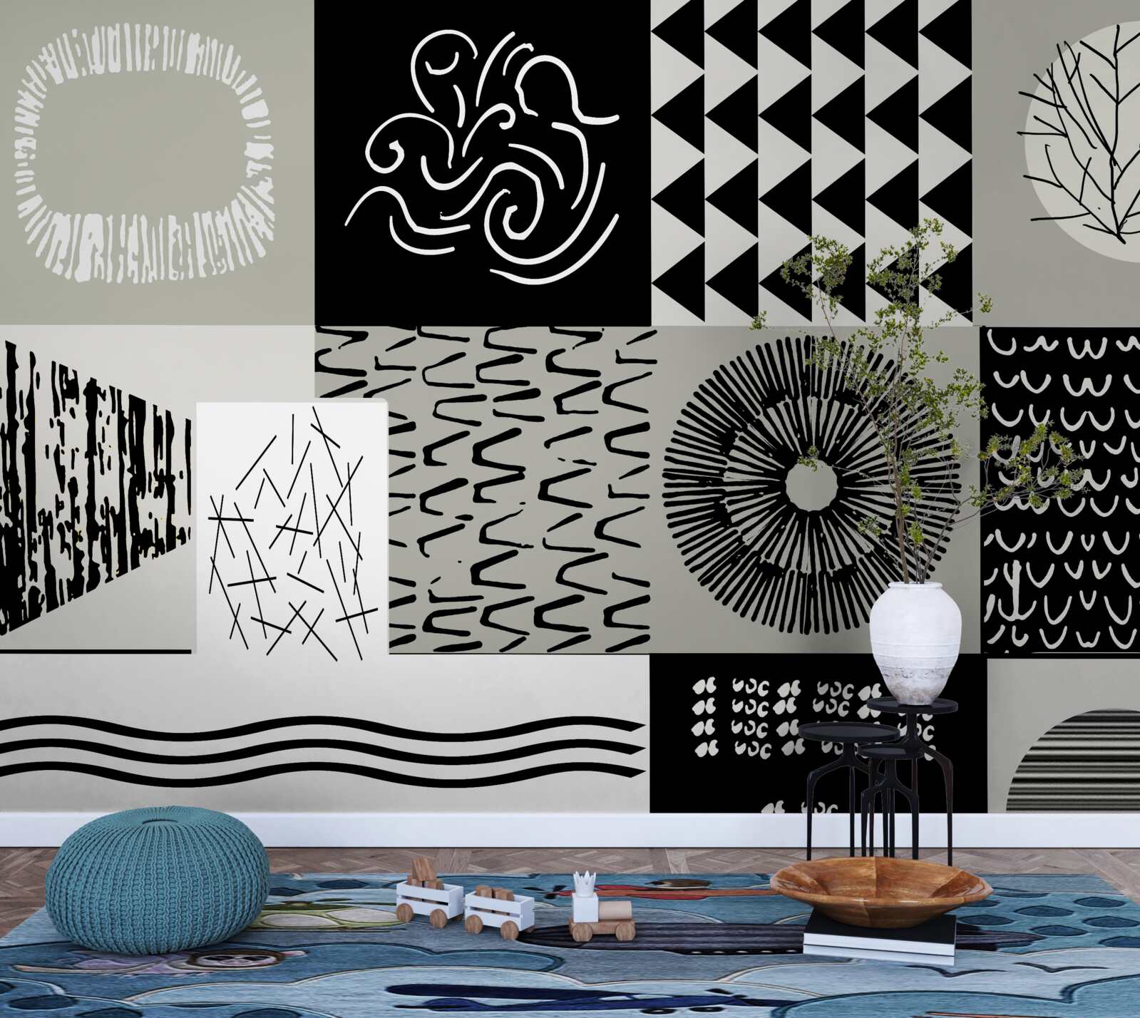 Carta da parati set di mosaici in bianco e nero