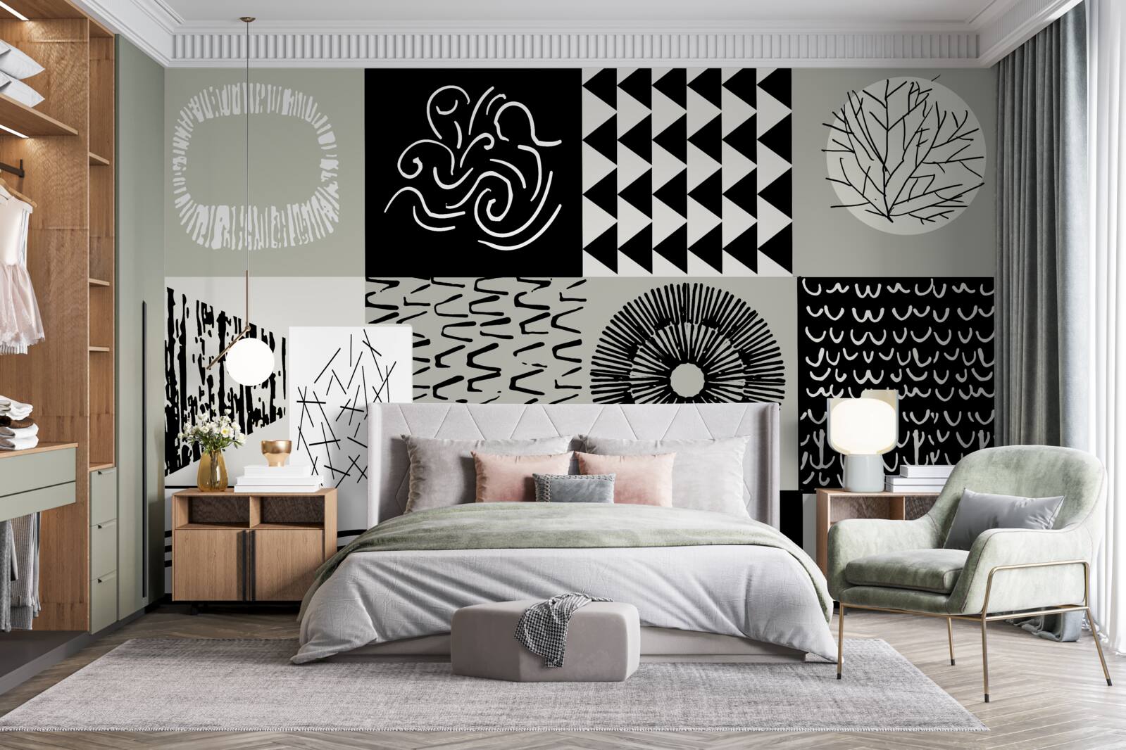 Carta da parati set di mosaici in bianco e nero