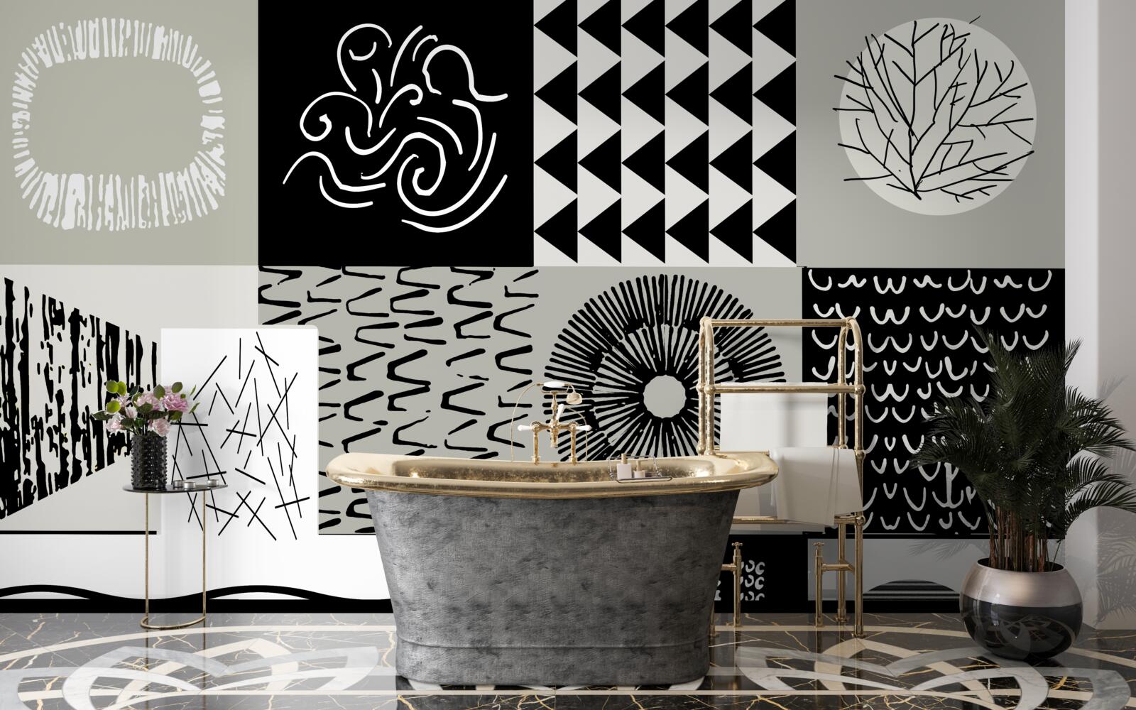 Carta da parati set di mosaici in bianco e nero