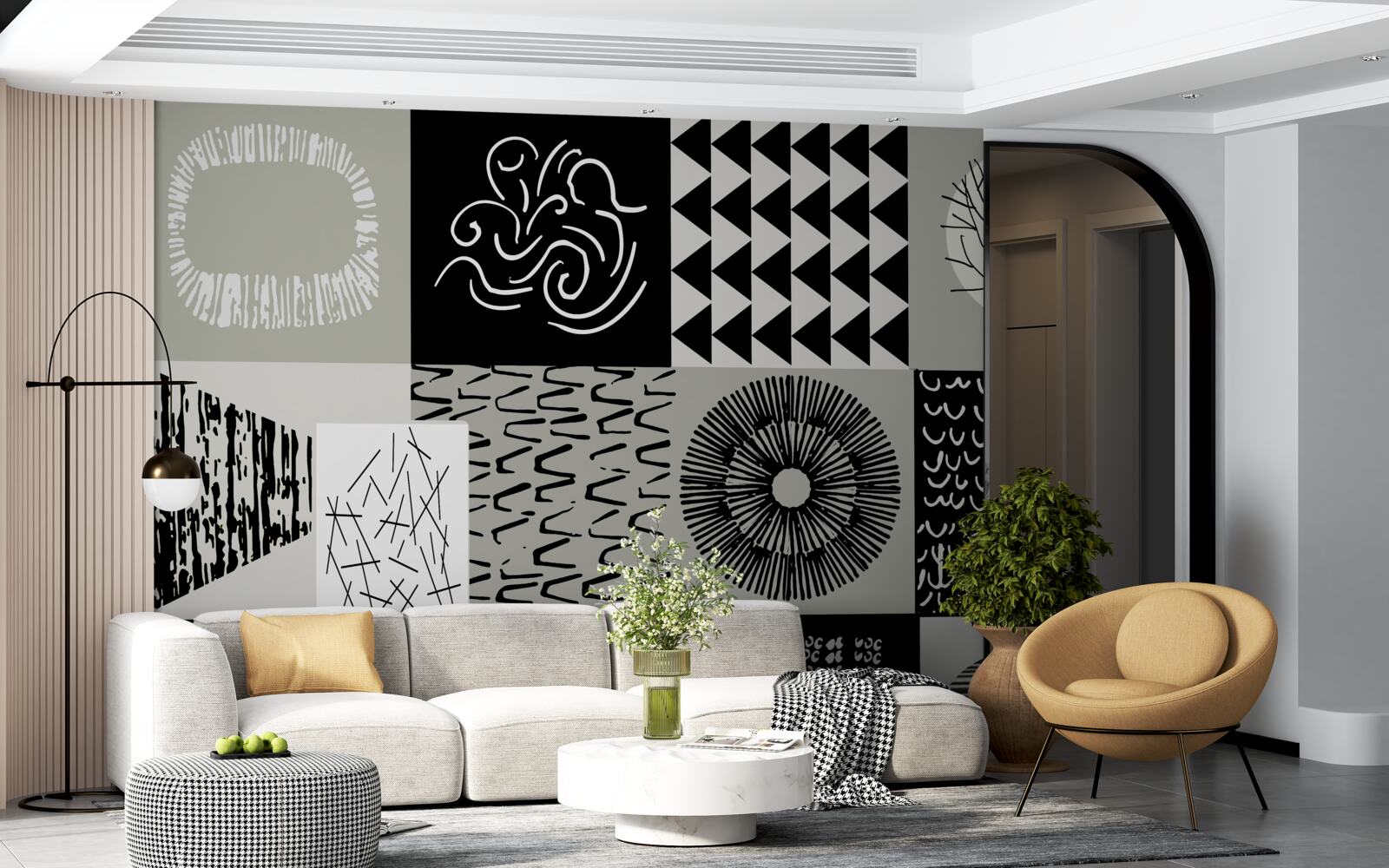 Carta da parati set di mosaici in bianco e nero