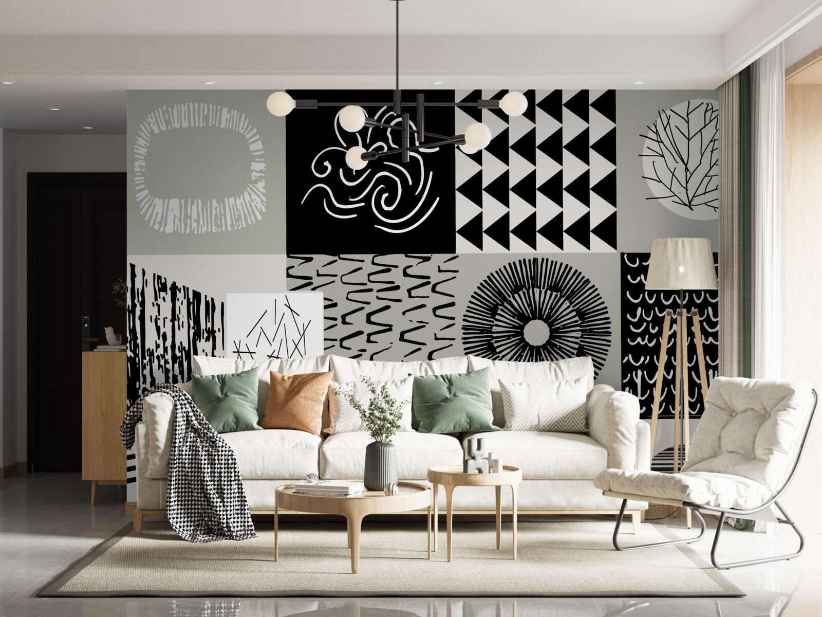 Carta da parati set di mosaici in bianco e nero