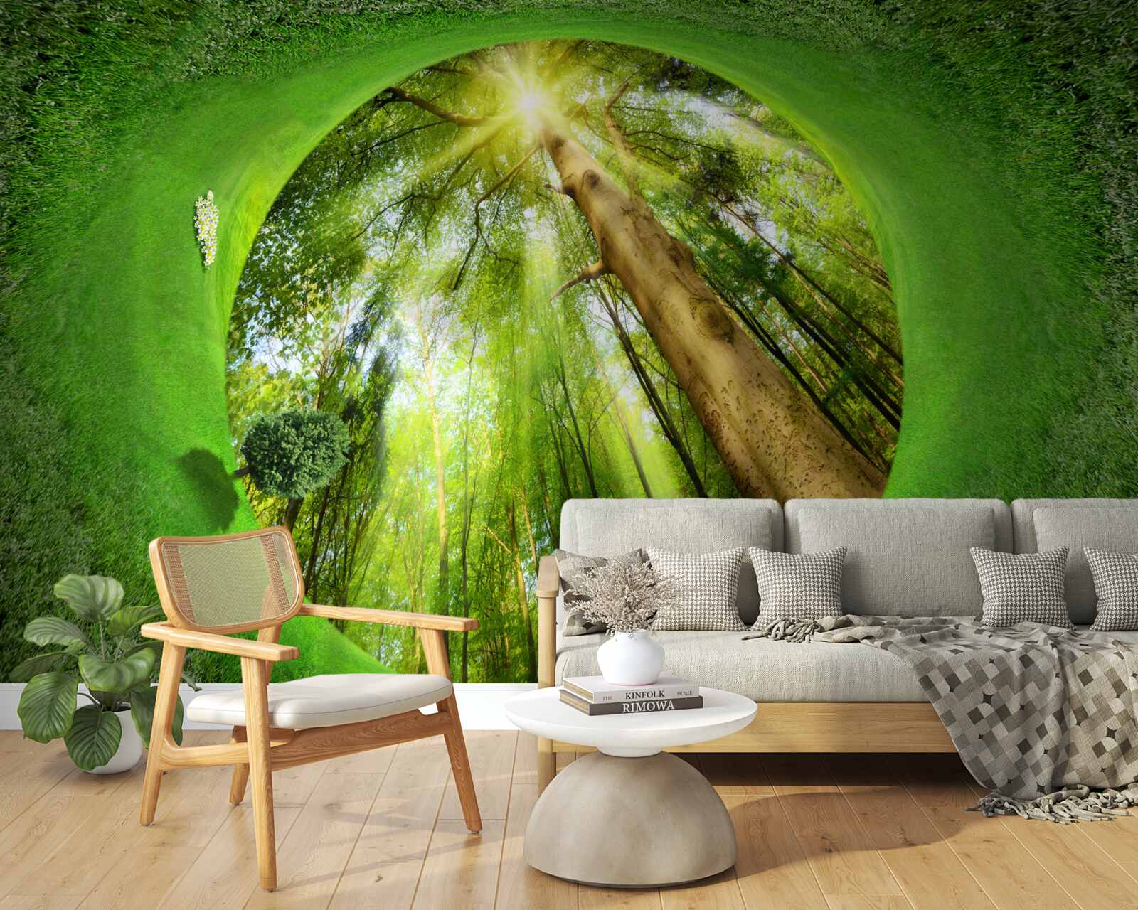 Carta da parati l'obiettivo guarda la foresta verde e ben curata
