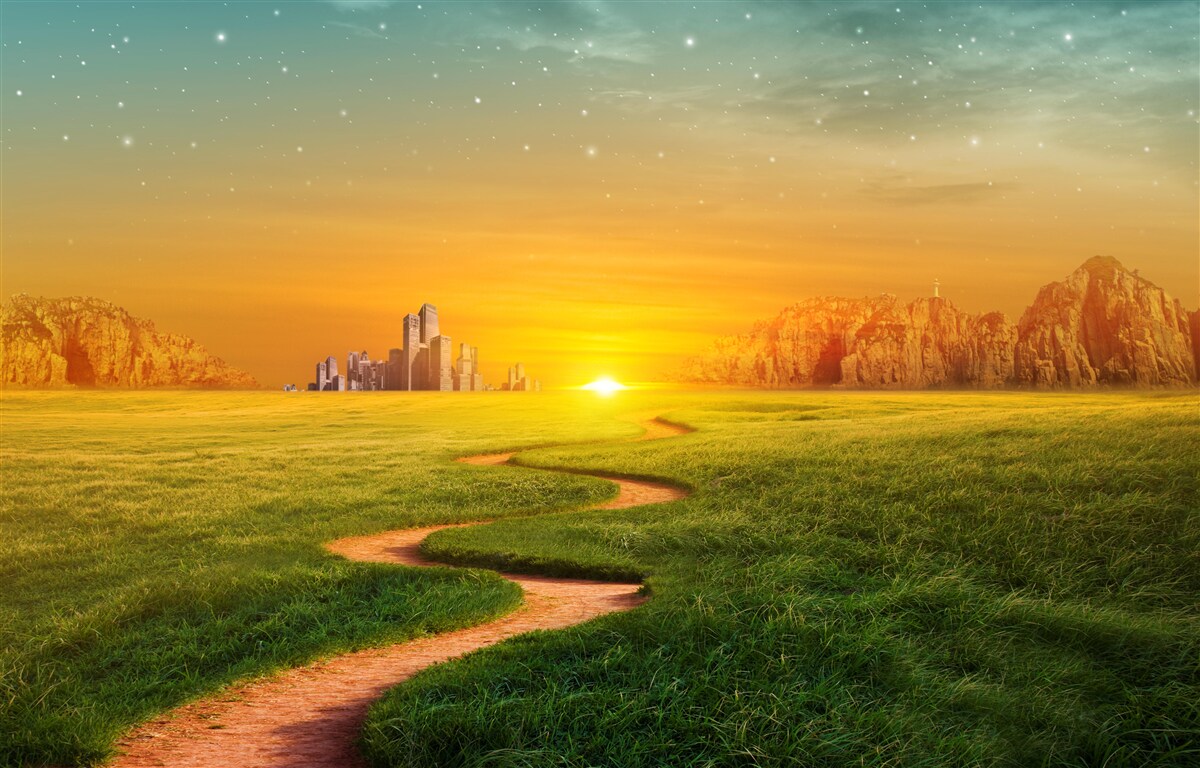 Carta da parati tramonto su vasti campi