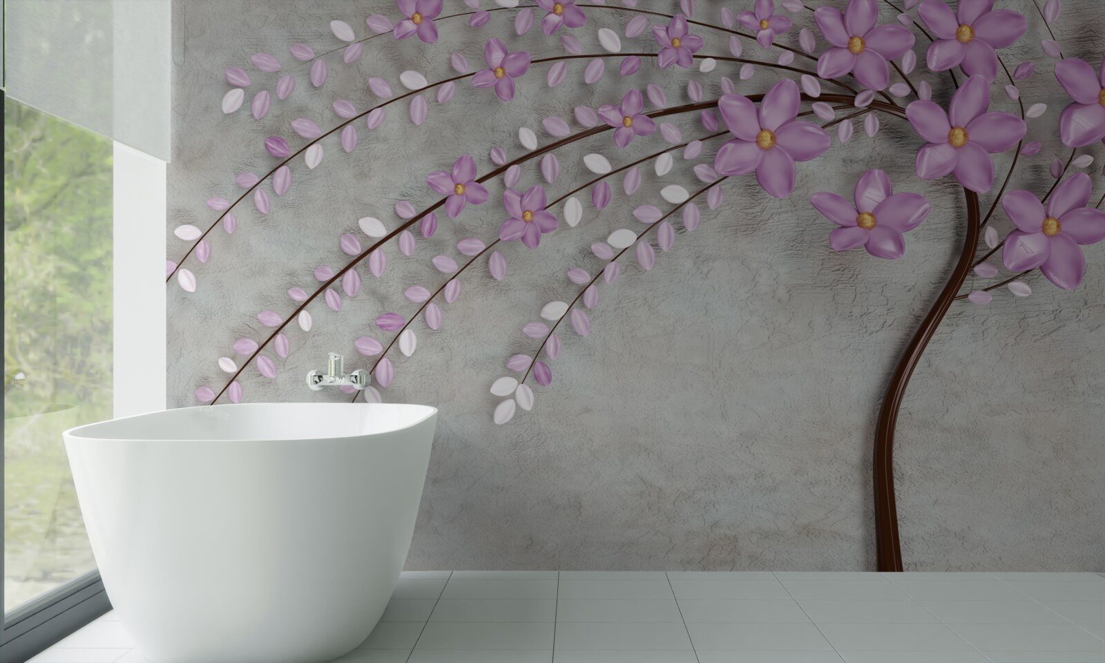 Carta da parati albero decorato con delicati fiori di lillà