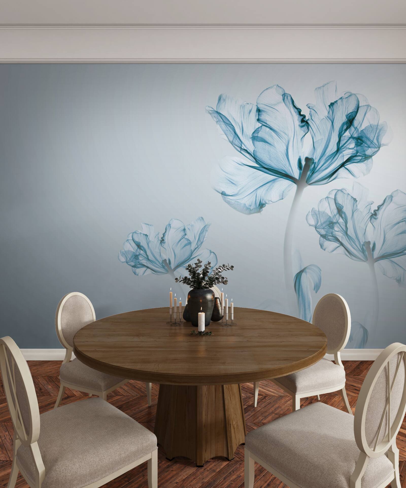Carta da parati fiori blu con trasparenza
