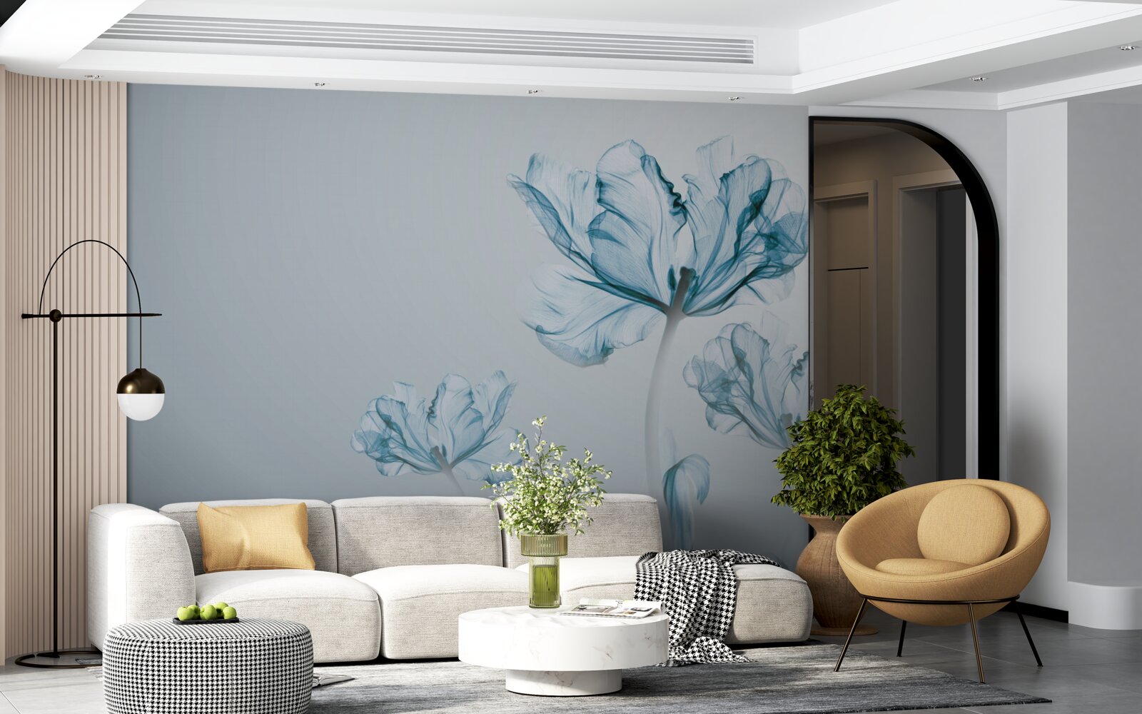 Carta da parati fiori blu con trasparenza