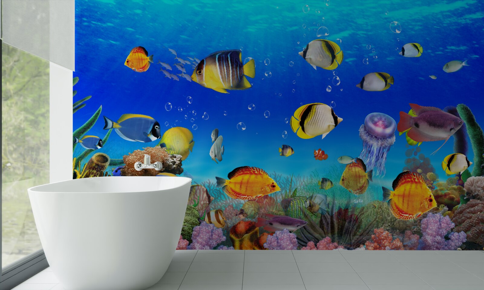 Carta da parati pesci colorati in acqua blu