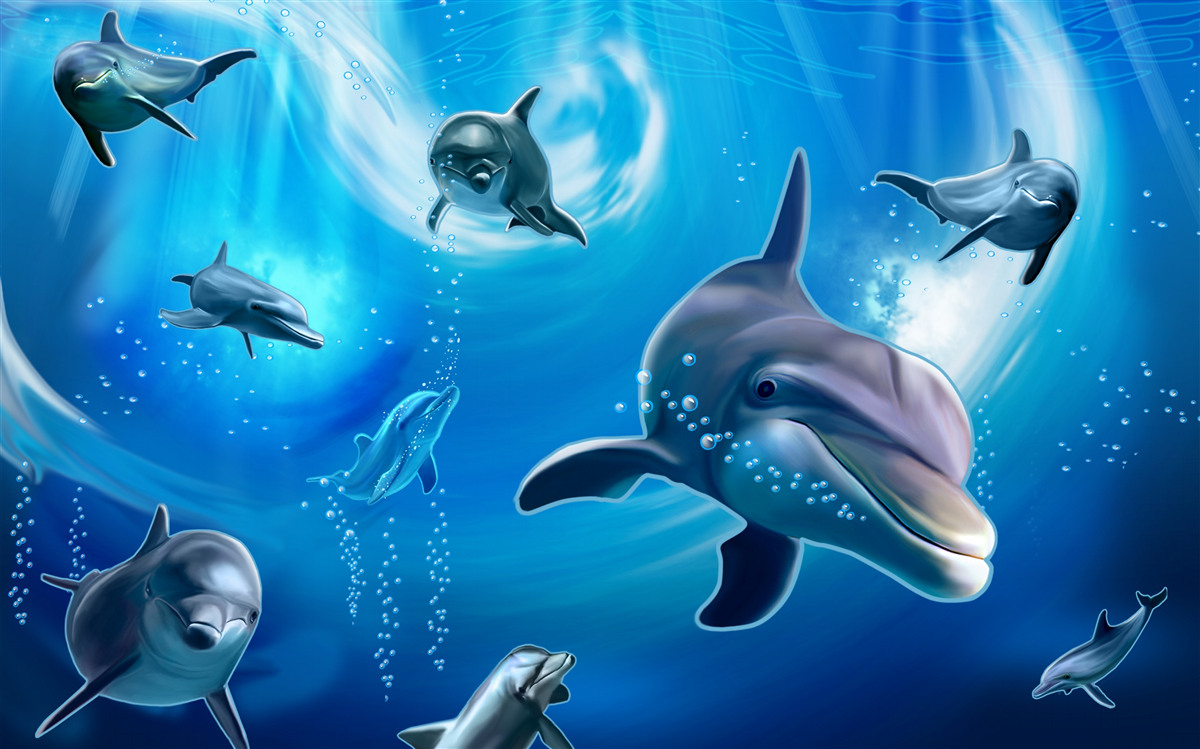 Carta da parati adorabili delfini negli abissi marini