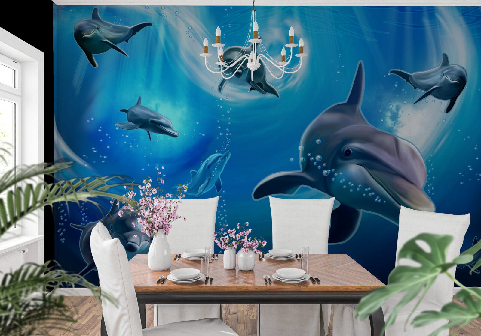Carta da parati adorabili delfini negli abissi marini