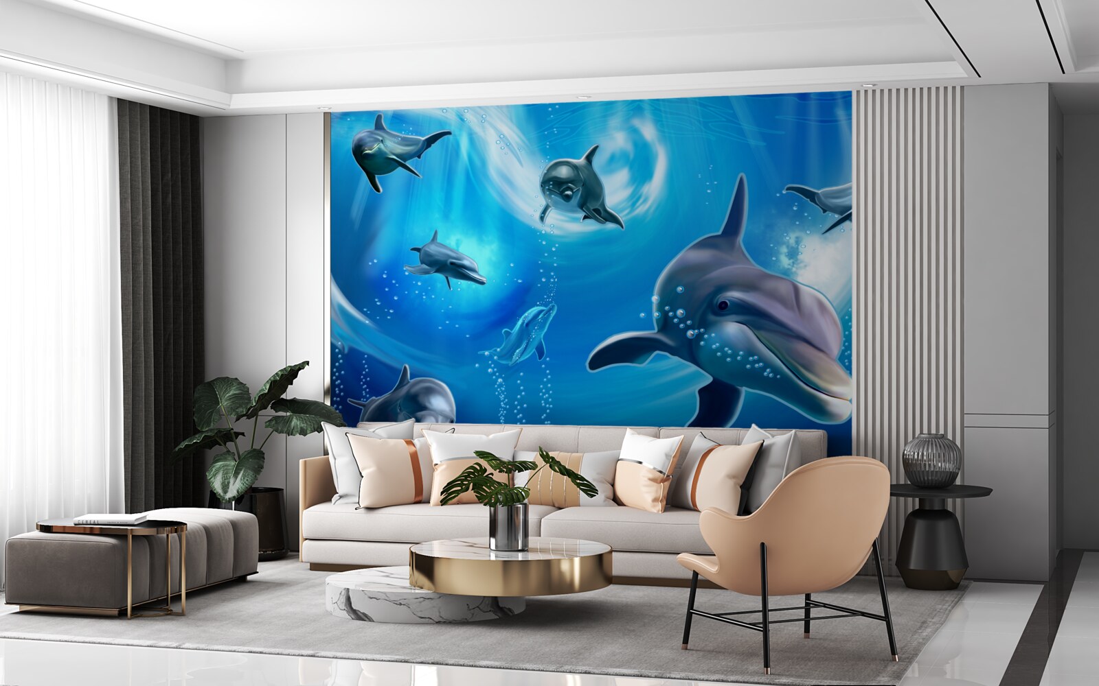 Carta da parati adorabili delfini negli abissi marini
